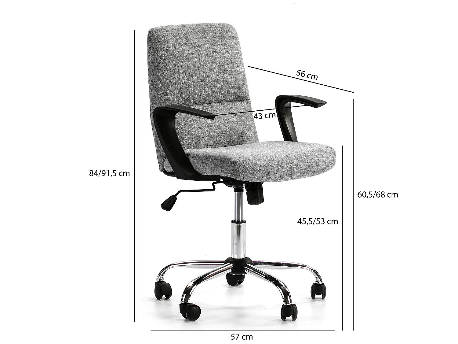 Sillón de Oficina elevable Teo tapizado con Tela, Color Gris Claro