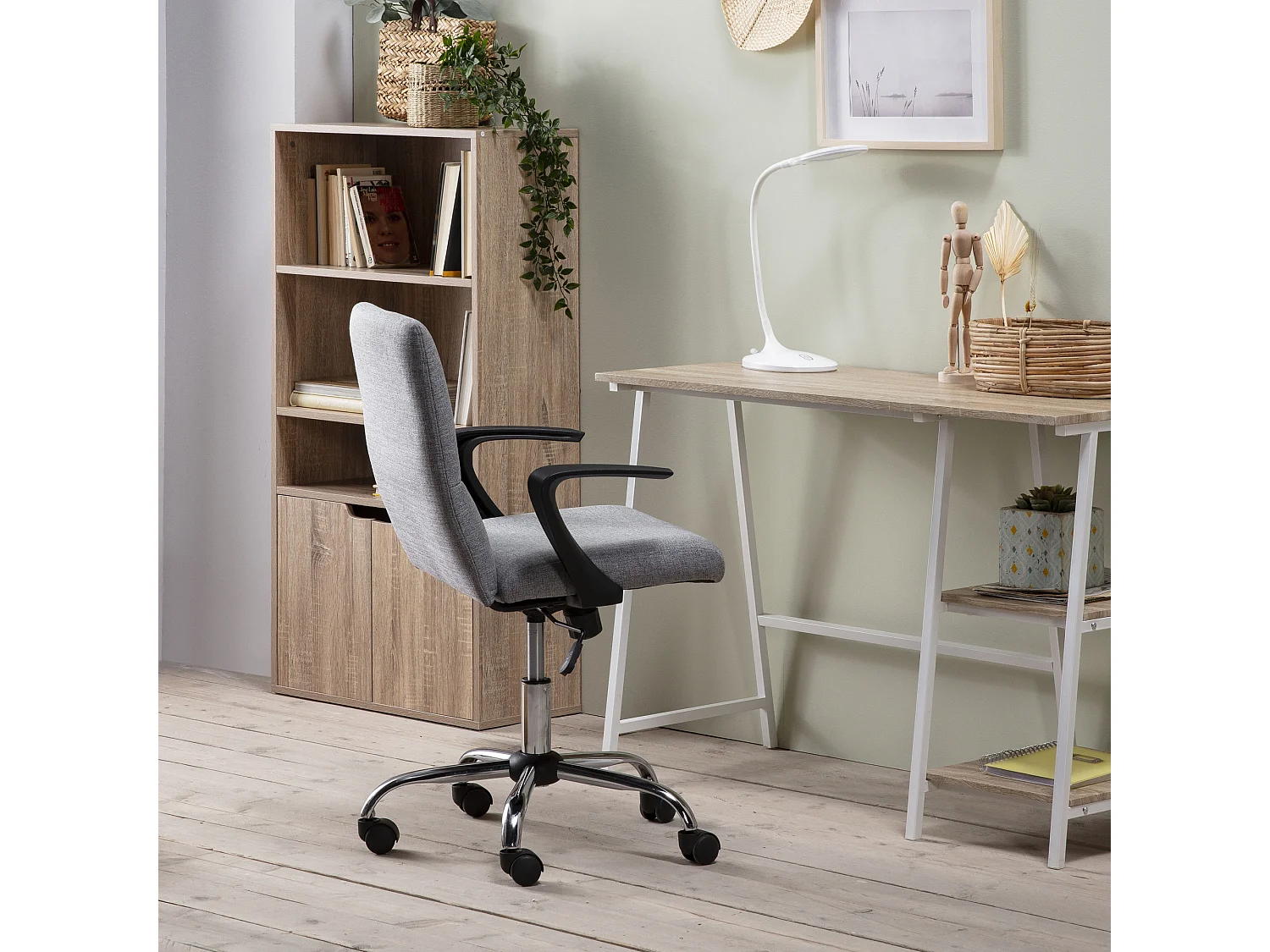 Fauteuil de Bureau relevable Teo matelassé avec Tissu Gris Clair