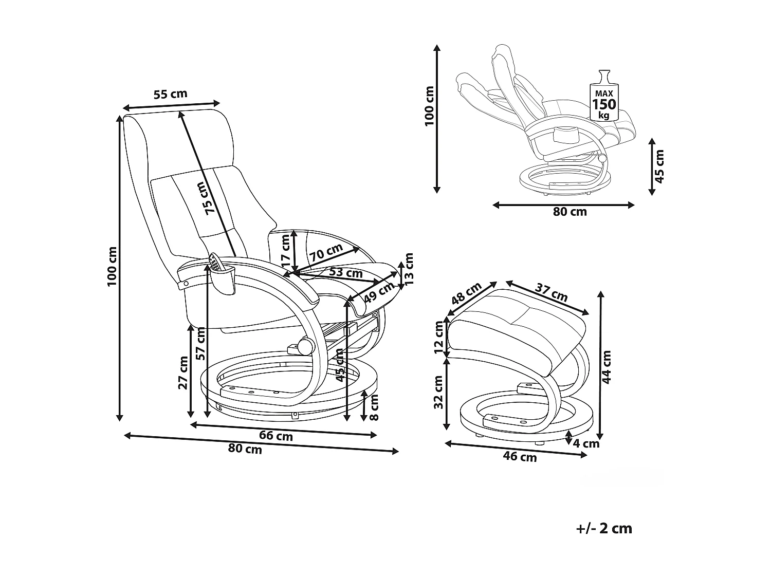 Massagestuhl FORCE mit Fussstütze Kunstleder Dunkelbraun