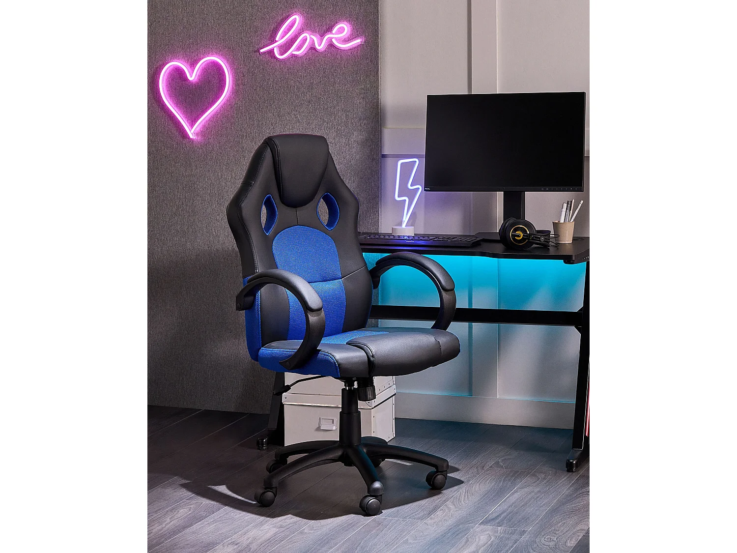 Cadeira de escritório FIGHTER Pele sintética Azul marinho