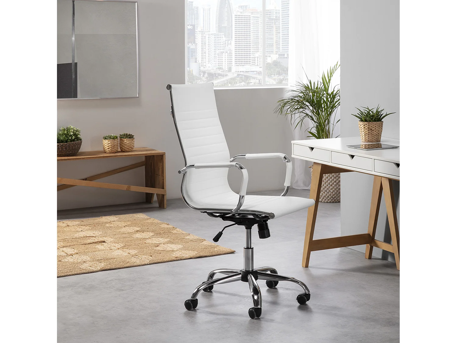 Sedia da Ufficio Londres reclinabile Bianco, Ecopelle, Sedia Executive con poggiatesta Imbottito, Altezza Regolabile, Design ergonomico