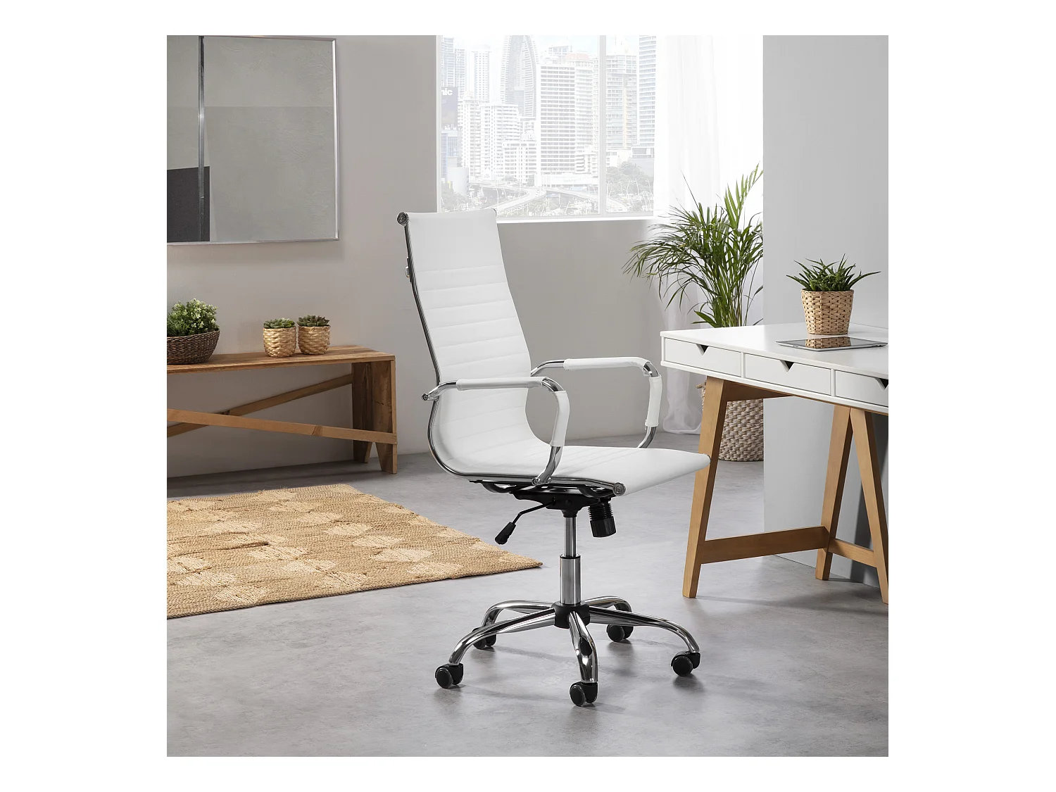 Fauteuil de Bureau Londres inclinable Blanc, Cuir synthétique