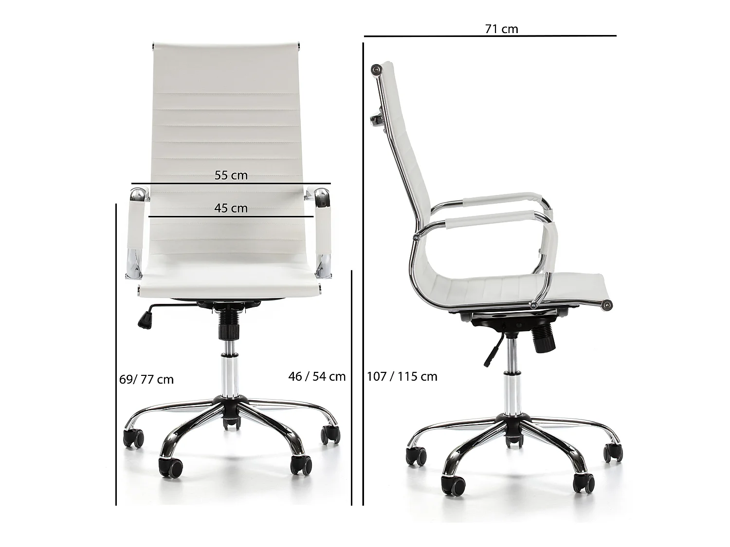 Kantoorstoel Londen verstelbaar Wit, Kunstleer, Verstelbare hoogte
