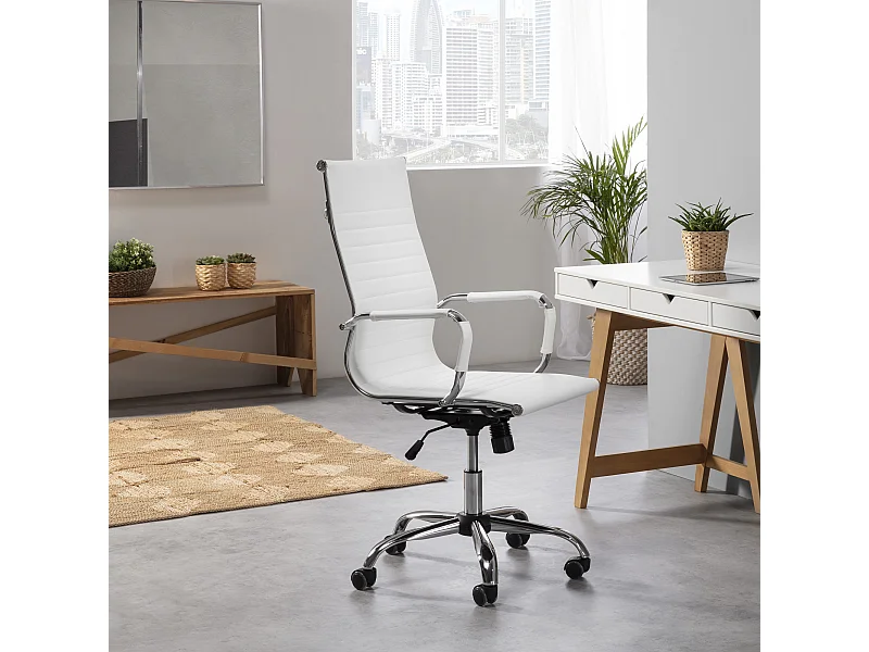 Sillón de Oficina Londres reclinable Blanco, Piel sintética, Altura Ajustable