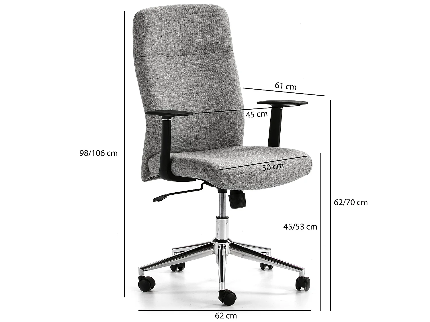 Fauteuil de Bureau relevable et reclinable Sam, Tissu Gris Clair