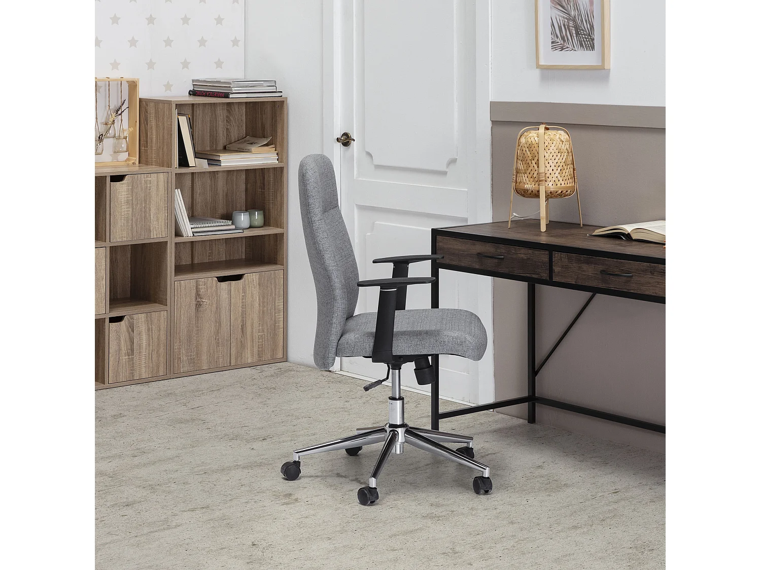 Fauteuil de Bureau relevable et reclinable Sam, Tissu Gris Clair