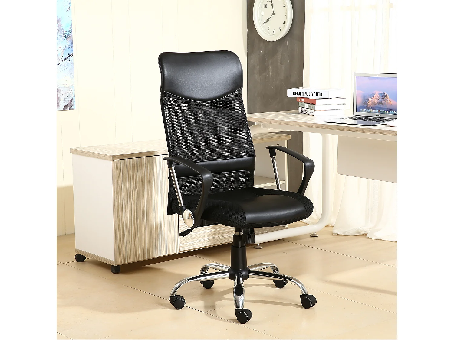 Chaise de Bureau Campus relevable et Fauteuil inclinable en Simili Cuir Noir