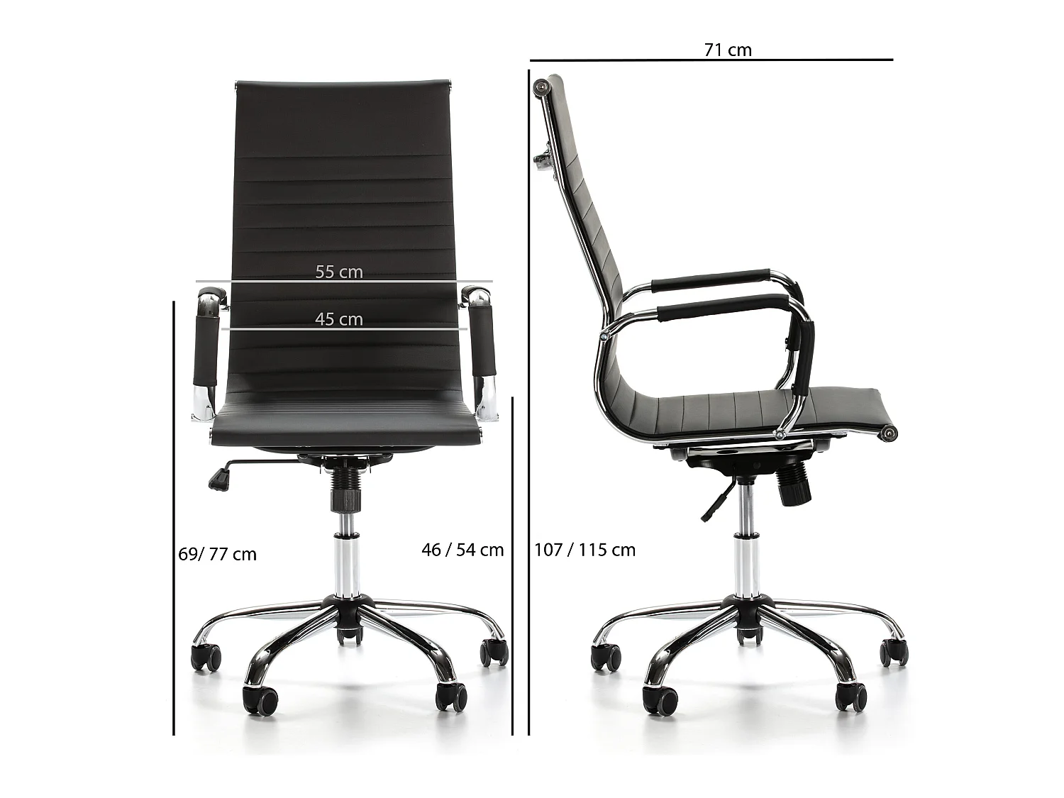 Kantoorstoel Londen verstelbaar Zwart, Kunstleer, Verstelbare hoogte
