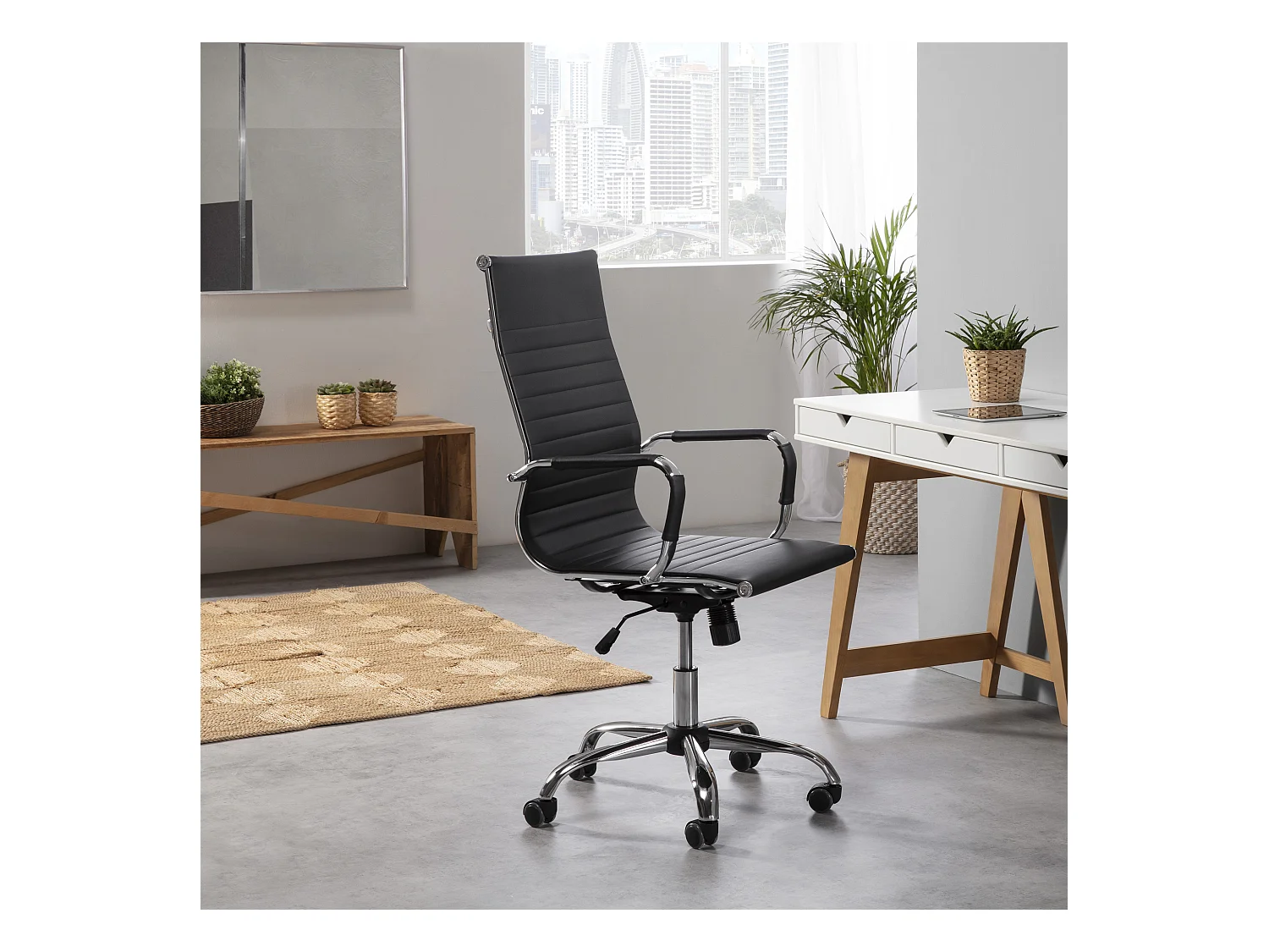 Kantoorstoel Londen verstelbaar Zwart, Kunstleer, Verstelbare hoogte