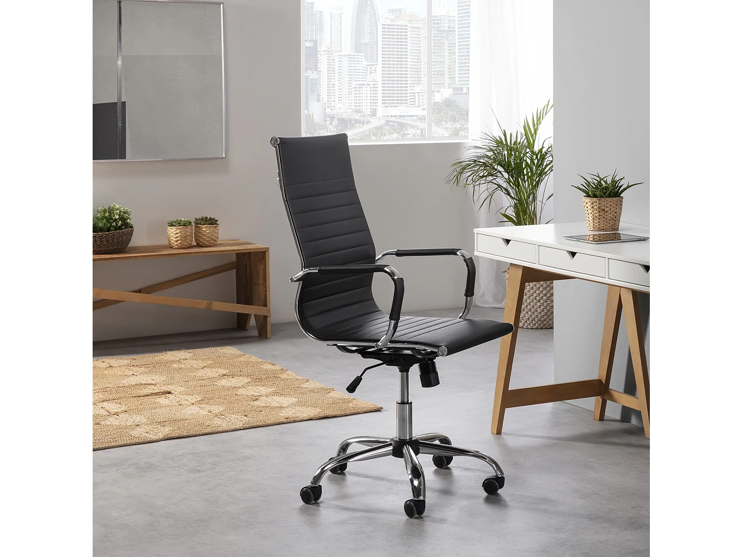 Sillón de Oficina Londres reclinable Negro, Piel sintética, Altura Ajustable