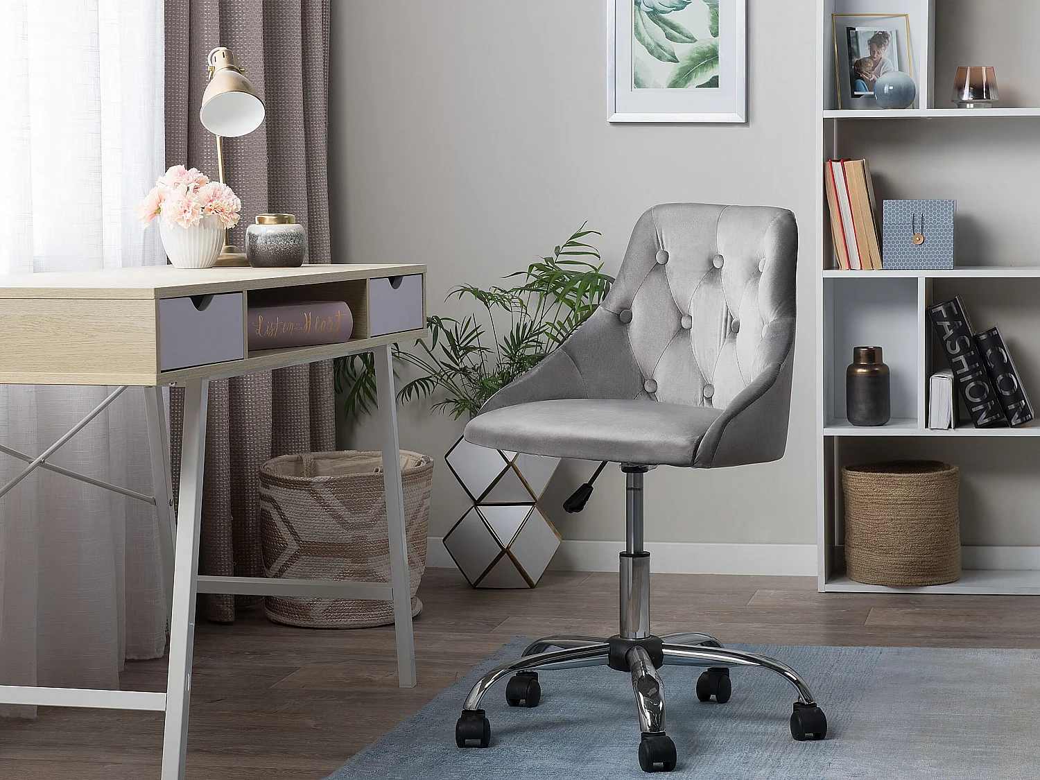 Chaise de bureau PARRISH Velours Gris