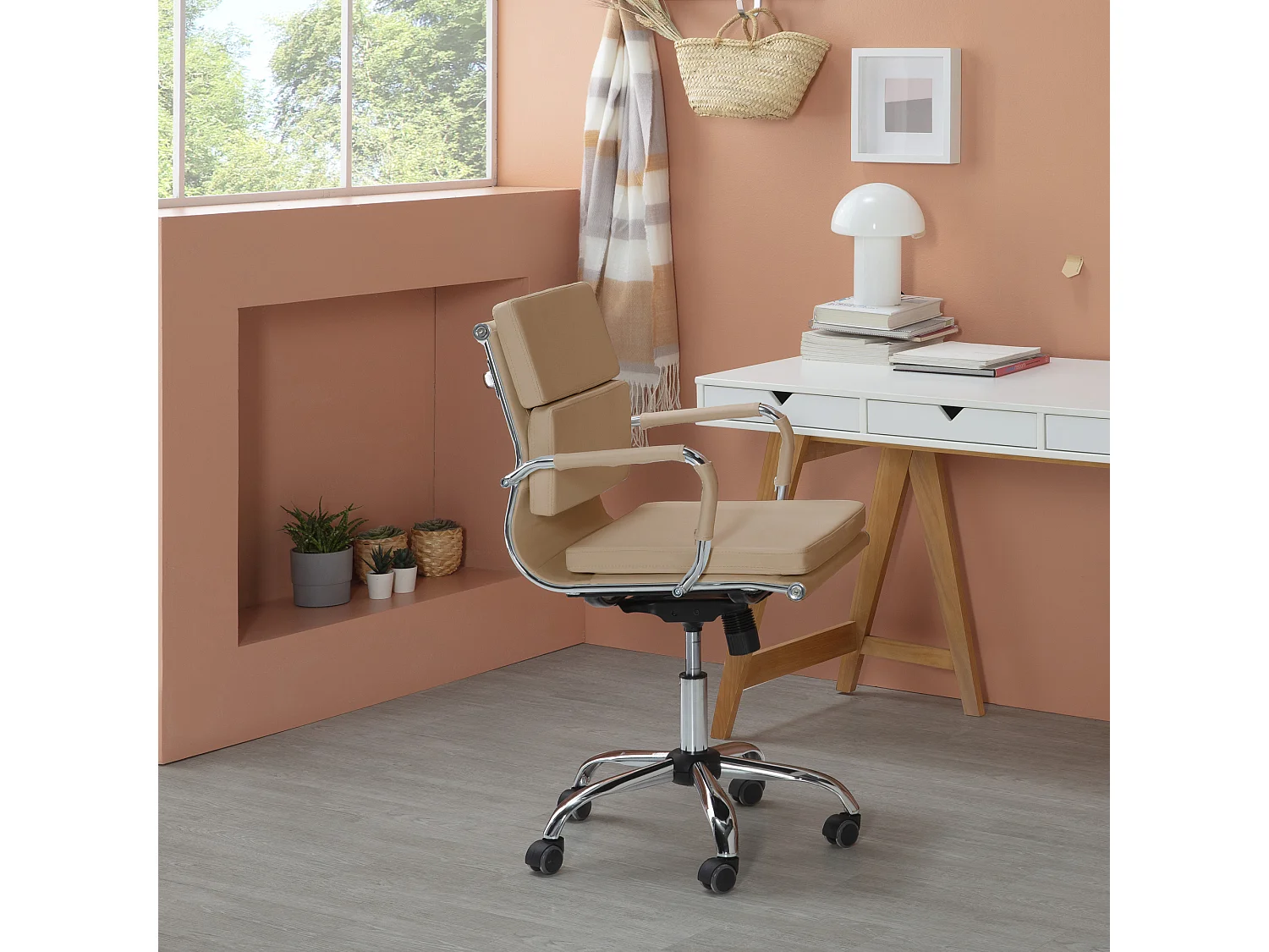 Sillón de Oficina Fenix reclinable Taupe, Piel sintética, Altura Ajustable
