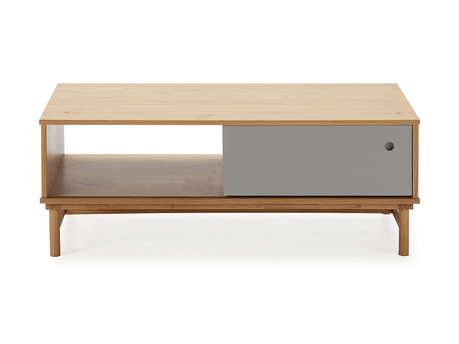 Table Basse Magnus 1 Porte Coulissante et 1 Creux, Bois Massif, Longueur 110 cm