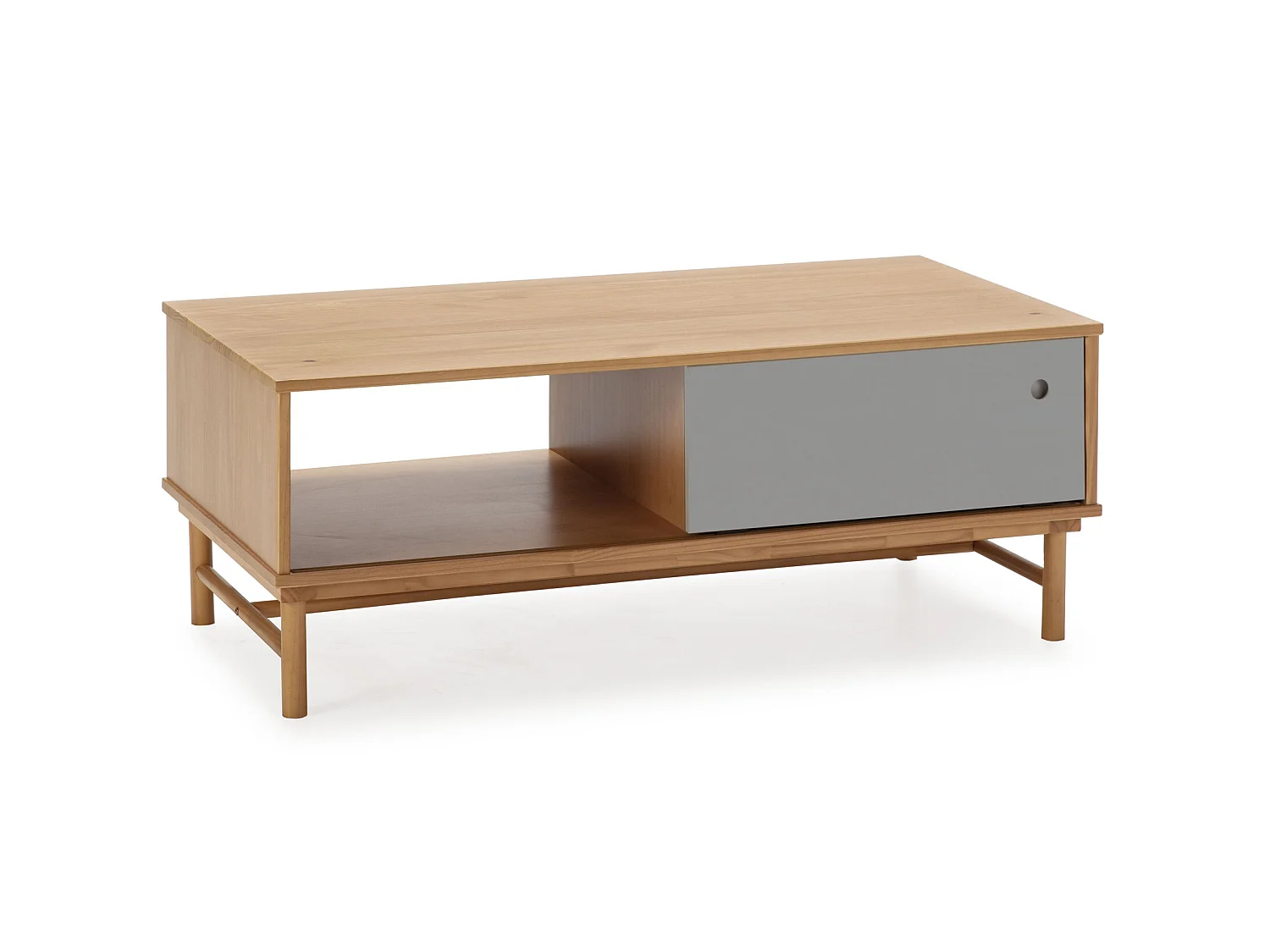 Table Basse Magnus 1 Porte Coulissante et 1 Creux, Bois Massif, Longueur 110 cm