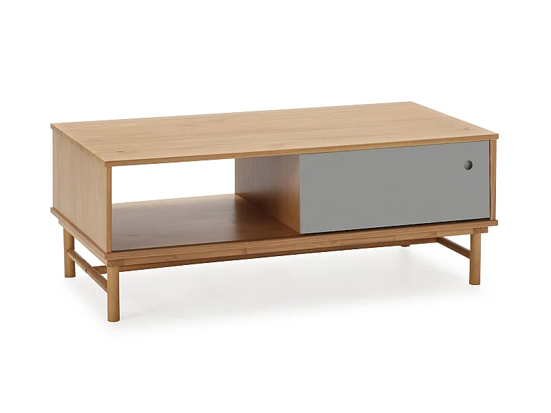 Table Basse Magnus 1 Porte Coulissante et 1 Creux, Bois Massif, Longueur 110 cm