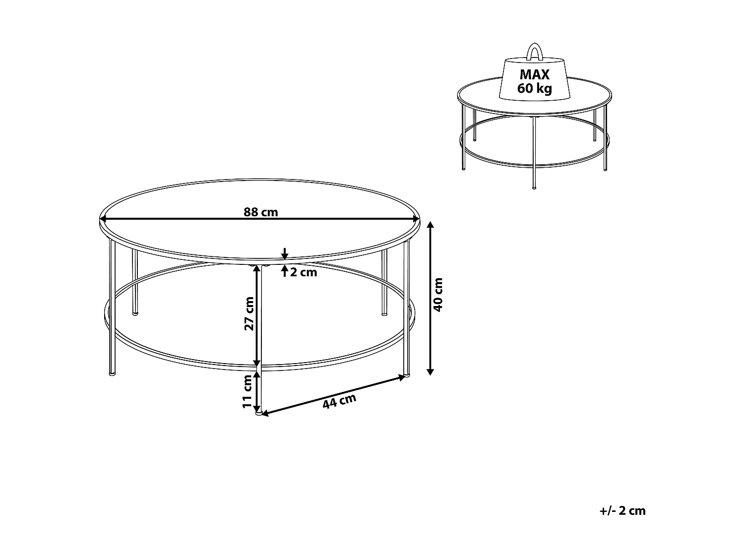 Moderner, runder Kaffeetisch mit goldenem Gestell und schwarzer Tischplatte Florence