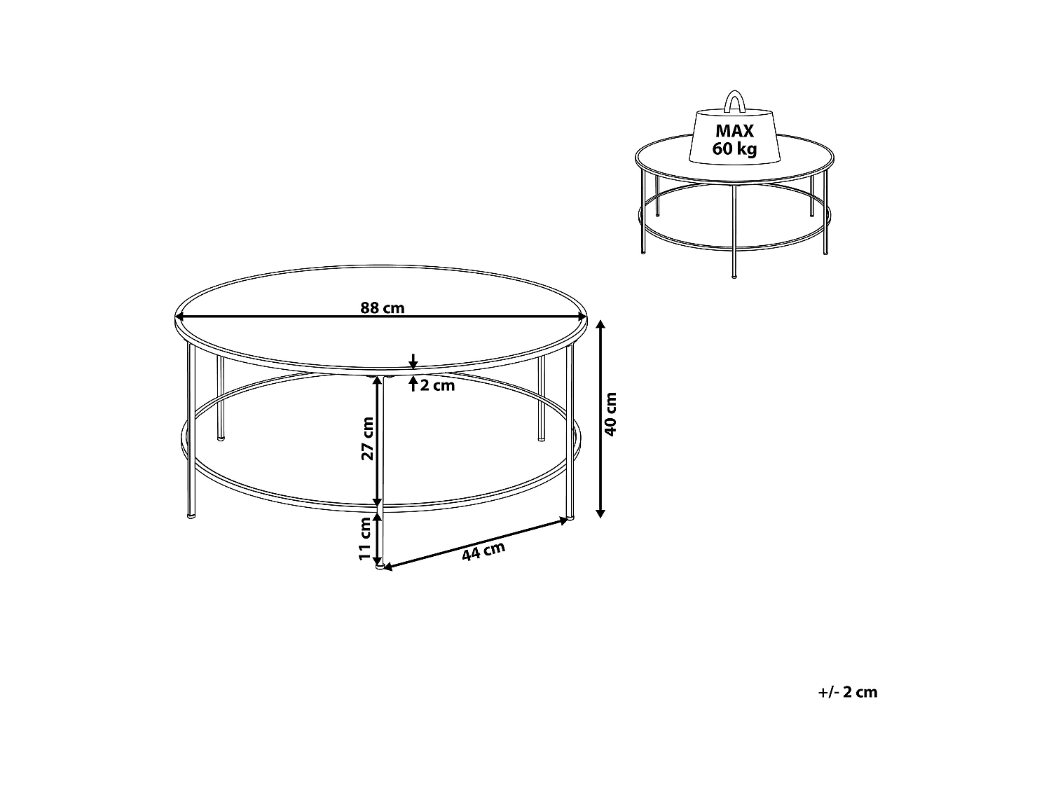Salontafel FLORENCE Glas Zwart/goud