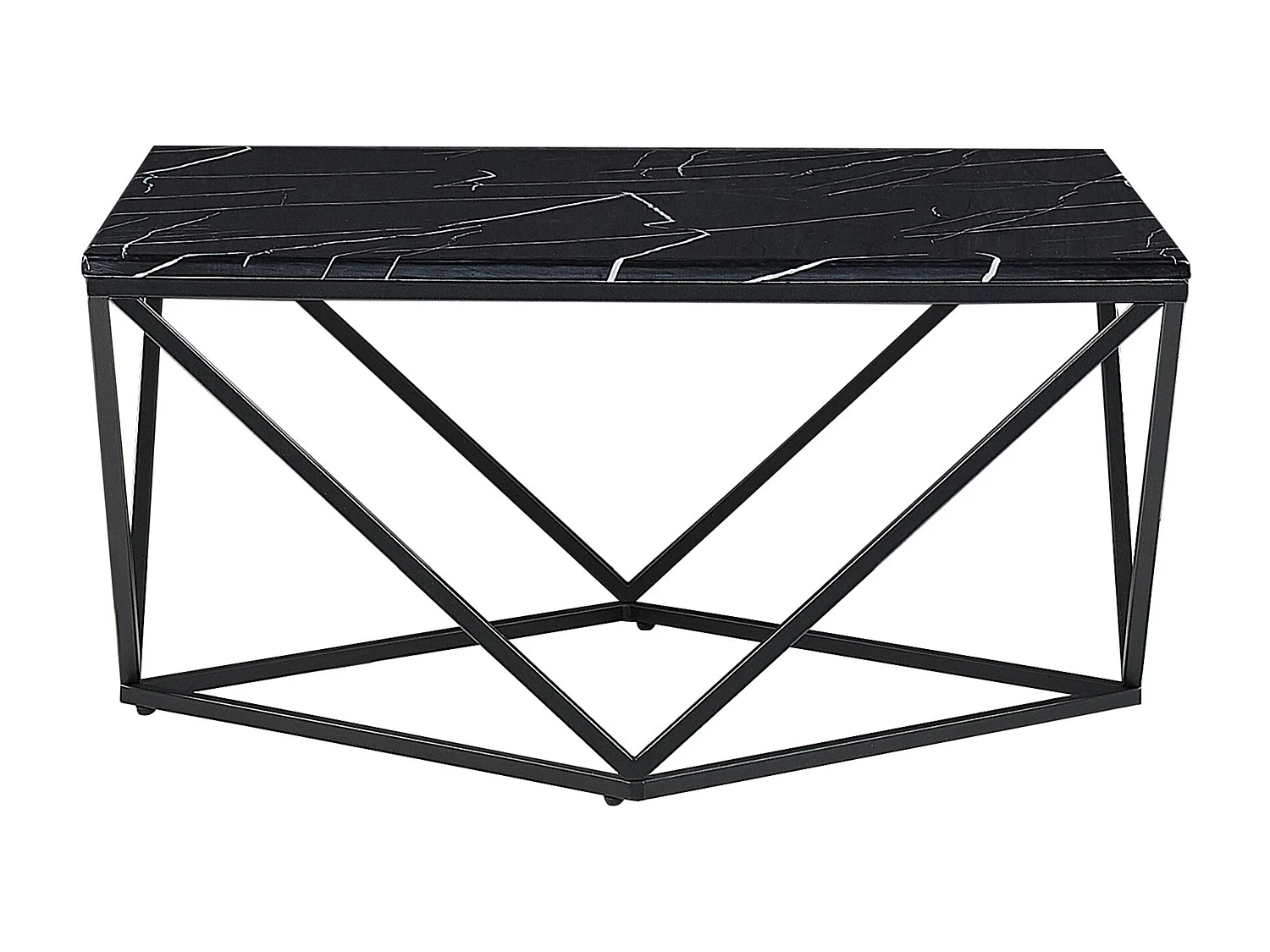Moderner Couchtisch geometrisch schwarz Marmor Optik mit schwarzen Beinen Malibu