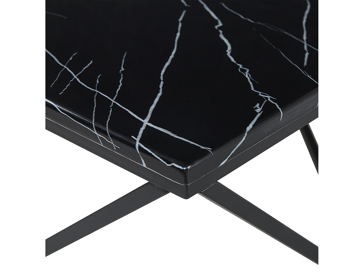 Moderner Couchtisch geometrisch schwarz Marmor Optik mit schwarzen Beinen Malibu