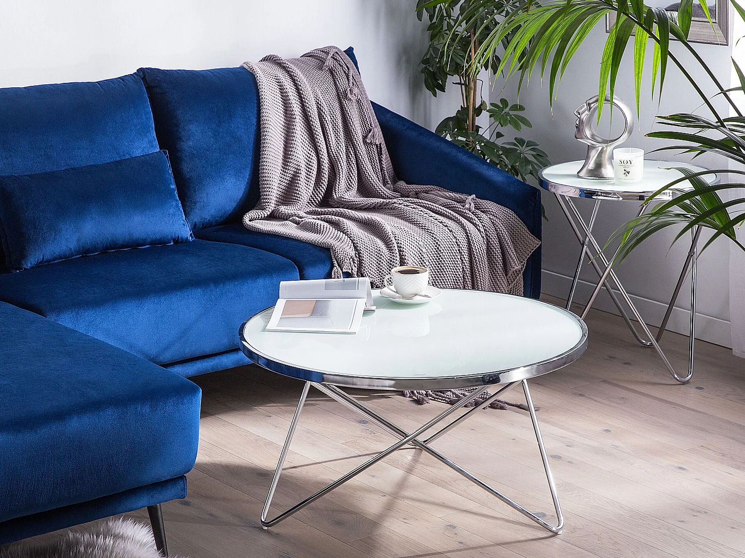 Table basse MERIDIAN Verre de sécurité Blanc/argenté