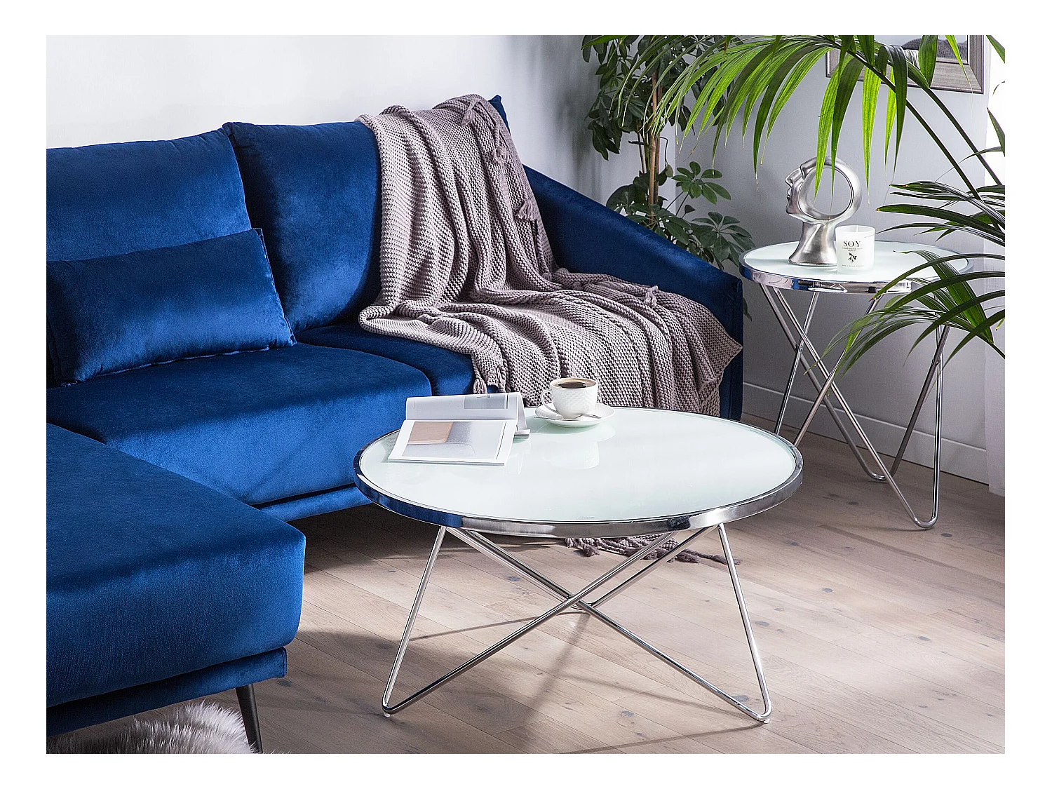 Stolik kawowy MERIDIAN Szkło hartowane Biały/ srebrny