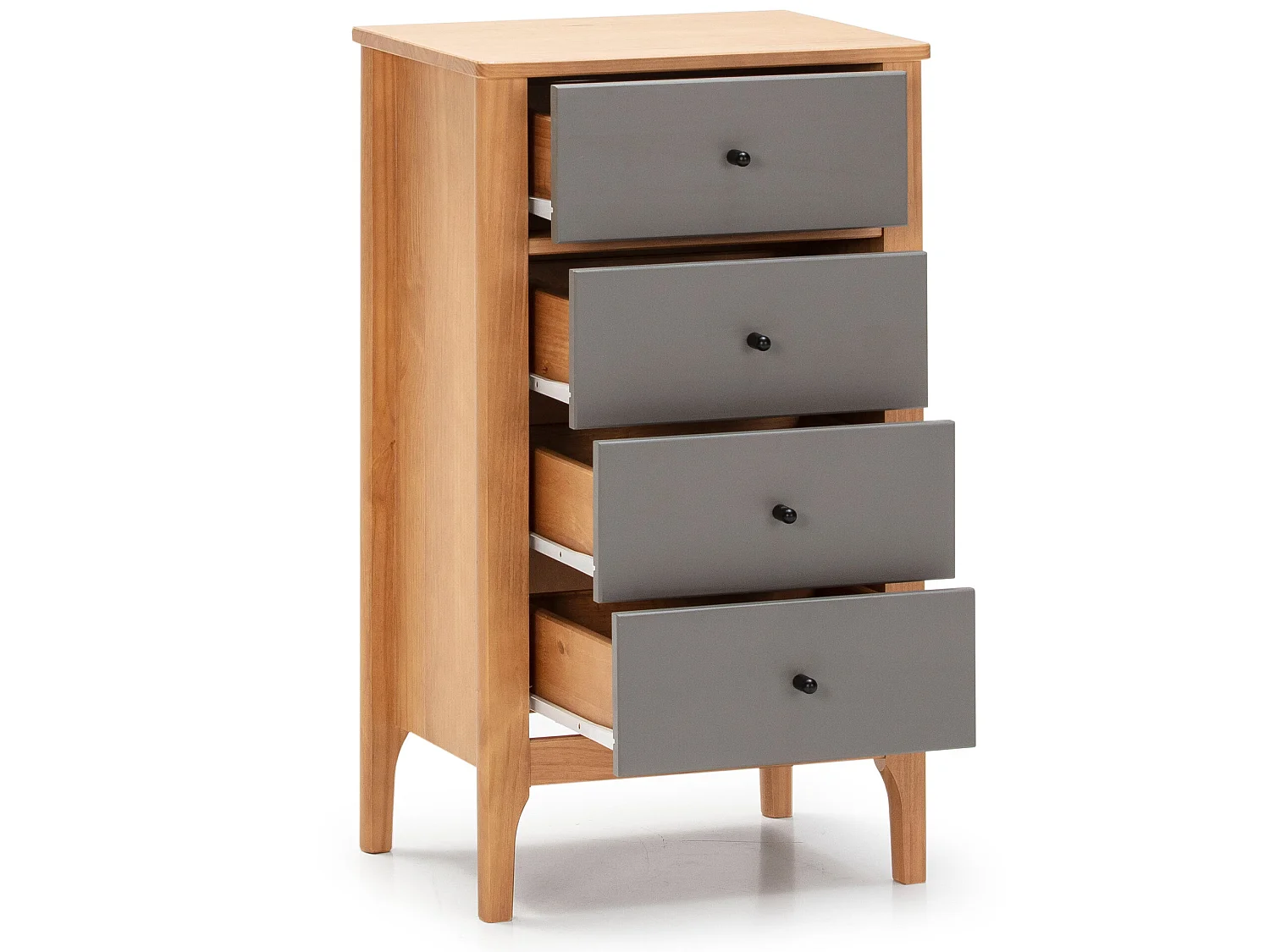 Chiffonnier Nuit 4 tiroirs Luca dans les tiroirs Chêne/Gris, 46 cm Longueur