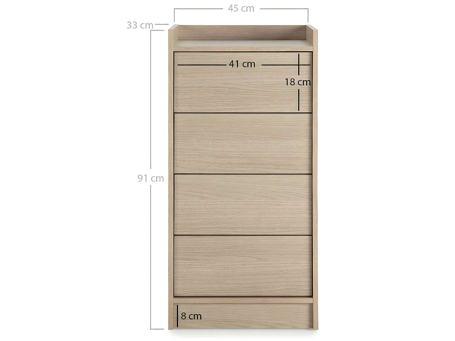 Sinfonier de Noche Moscú 4 cajones, Color Roble, 45 cm (Ancho) 33 cm (Profundo) 91 cm (Altura)