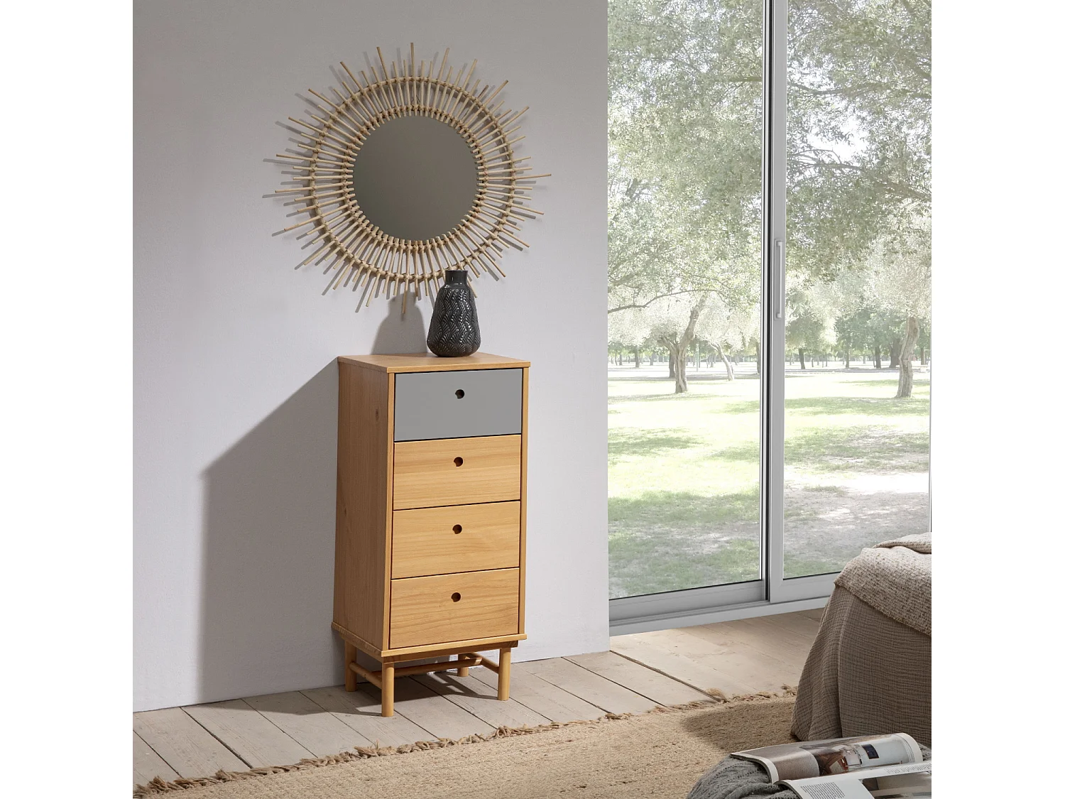 Cassettiera Magnus 4 cassetti, legno massiccio, 40 cm (larghezza) 40 cm (profondità) 94 cm (altezza)