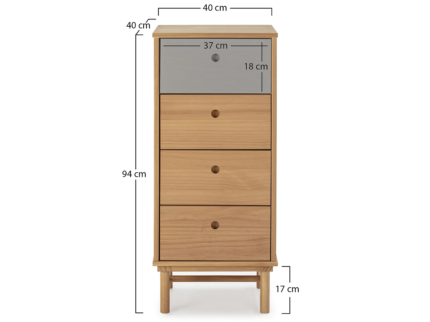 Cassettiera Magnus 4 cassetti, legno massiccio, 40 cm (larghezza) 40 cm (profondità) 94 cm (altezza)