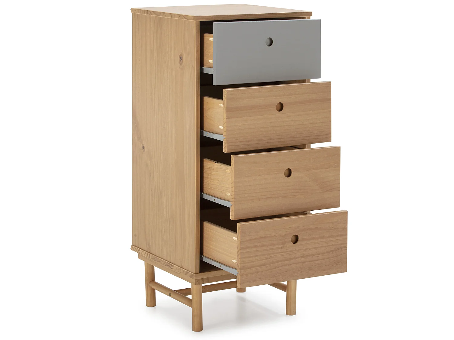 Chiffonnier de nuit Magnus 4 tiroirs, bois massif, 40 cm Largeur