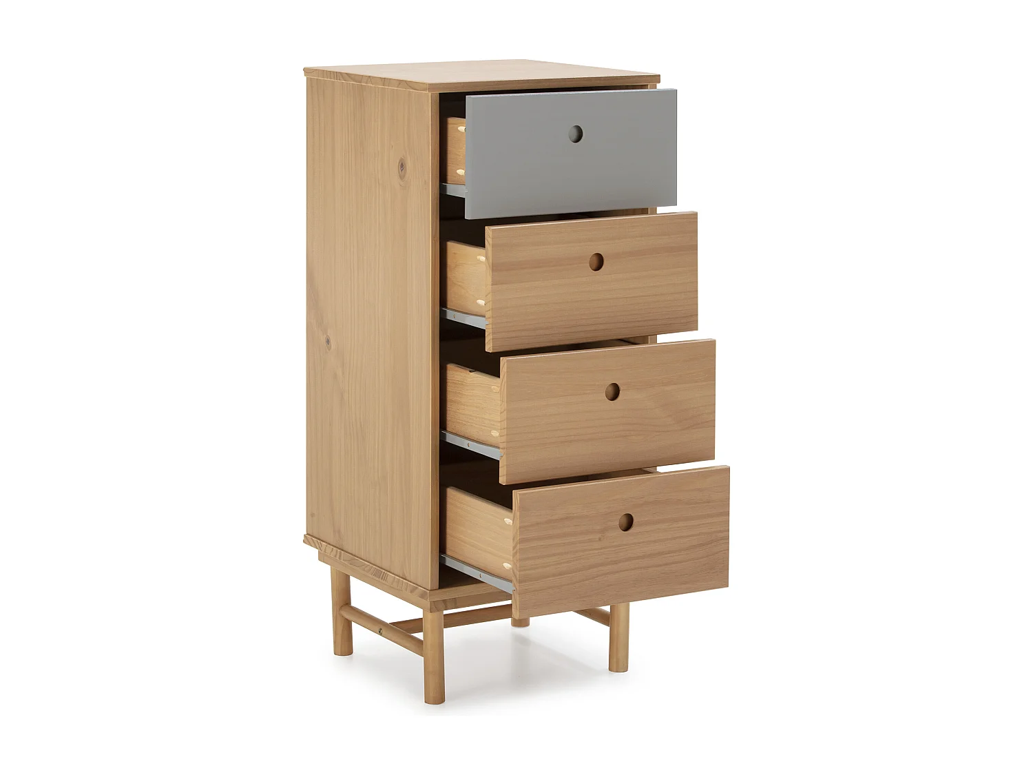 Chiffonnier de nuit Magnus 4 tiroirs, bois massif, 40 cm Largeur