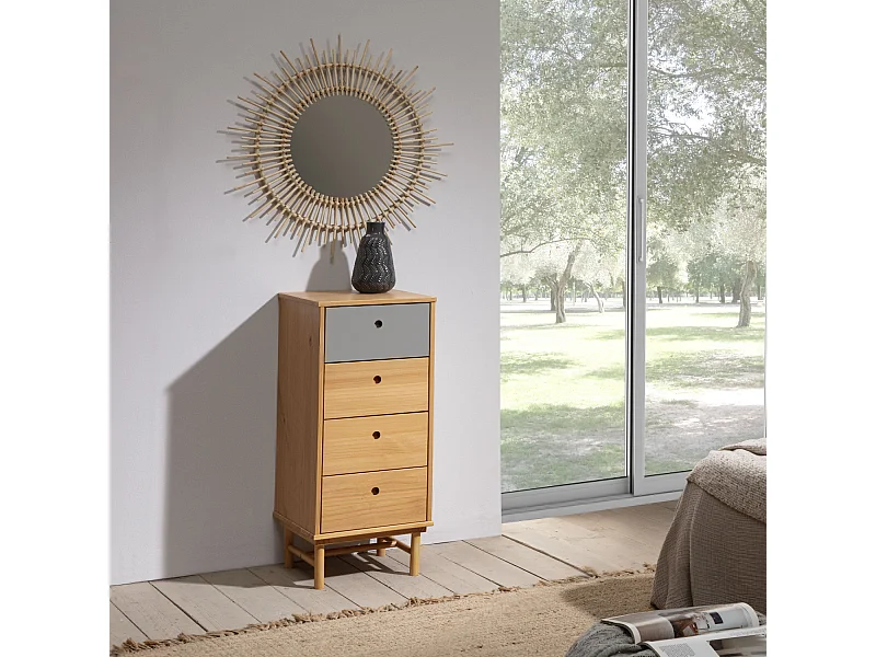 Komoda nocna Magnus z 4 szufladami, z litego drewna, 40 cm szerokości.