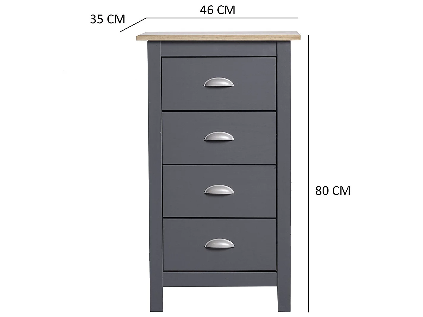 Chiffonnier Nuit 4 tiroirs Jade dans les tiroirs Anthracite, 46 cm Longueur