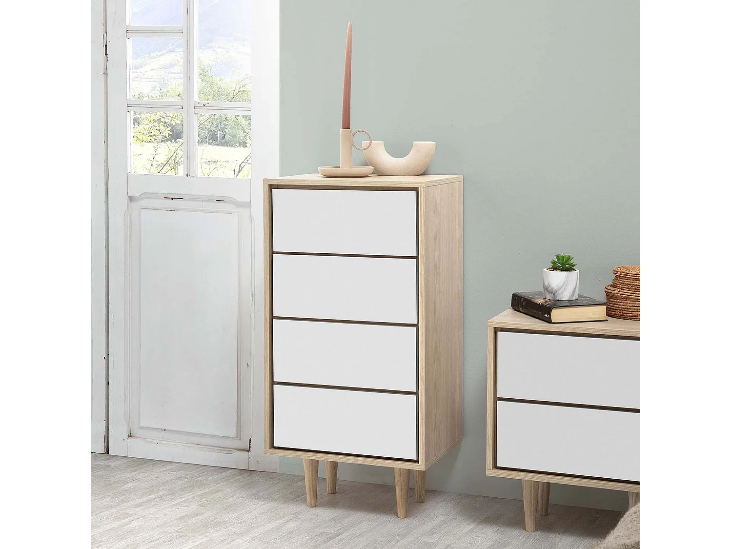 Chiffonier Denia 4 Schubladen Eiche/Weiß