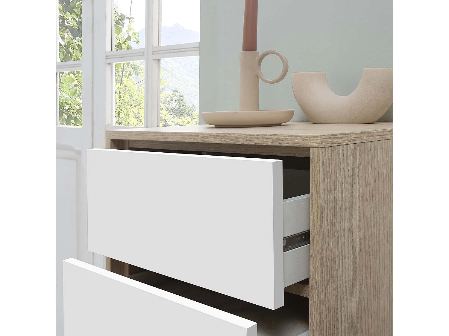 Chiffonier Denia 4 Schubladen Eiche/Weiß