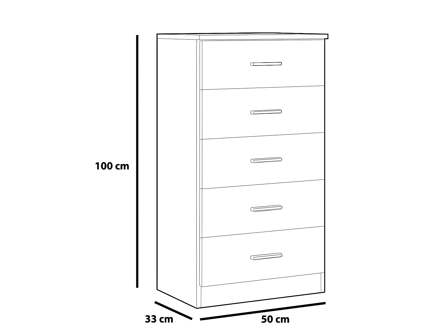 Chiffonnier Dublin 5 tiroirs en Couleur Blanc, Guides métalliques, 50 Largeur