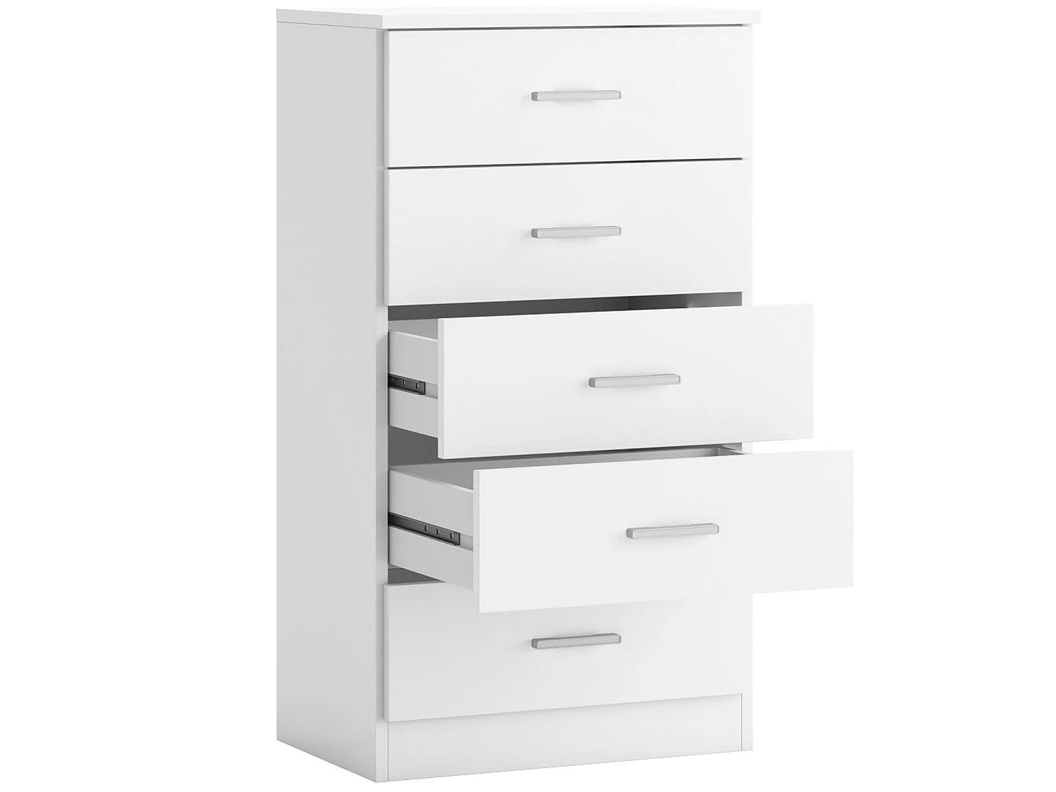Chiffonnier Dublin 5 tiroirs en Couleur Blanc, Guides métalliques, 50 Largeur