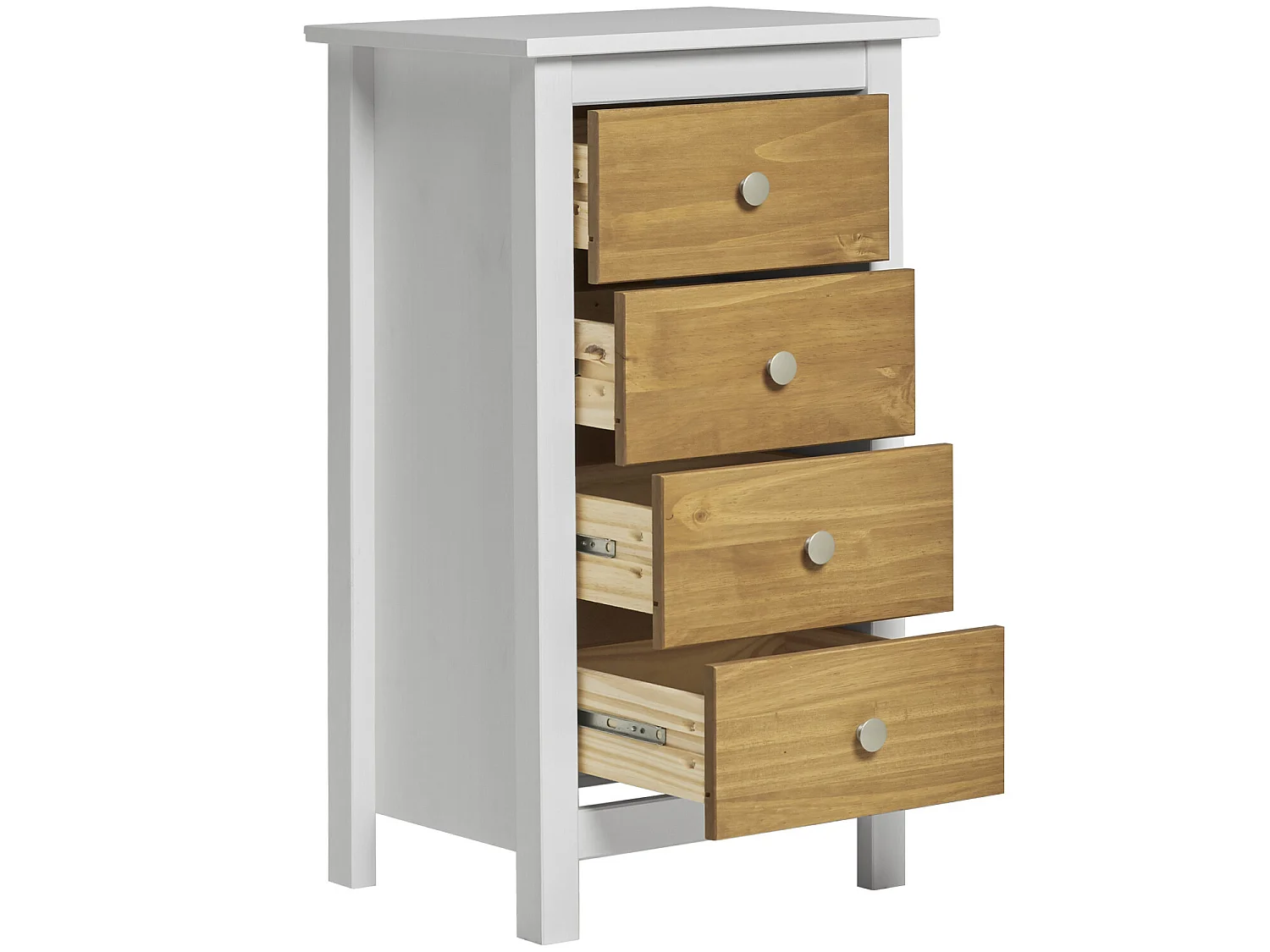 Chinfonnier Bonnie Blanc 4 Tiroirs, Fabriqué en Bois de pin Massif