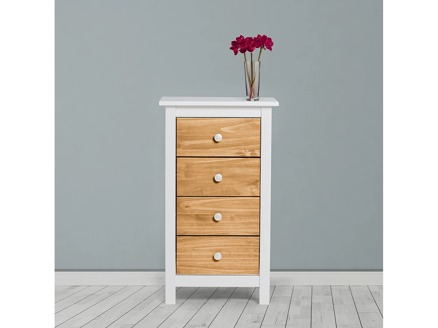 Chinfonnier Bonnie Blanc 4 Tiroirs, Fabriqué en Bois de pin Massif