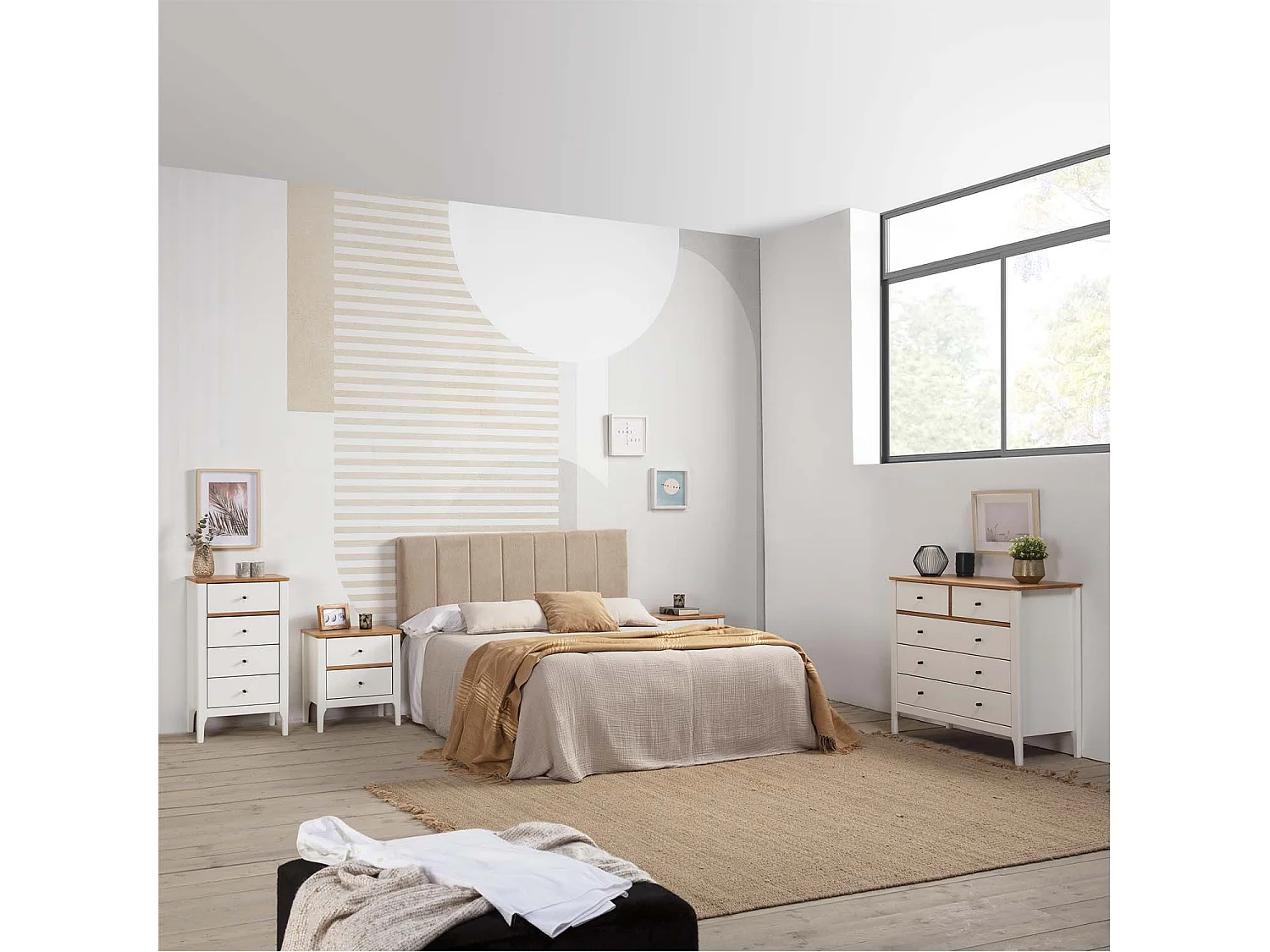 Chiffonnier Nuit 4 tiroirs Luca dans les tiroirs Blanc/Chêne, 46 cm Longueur