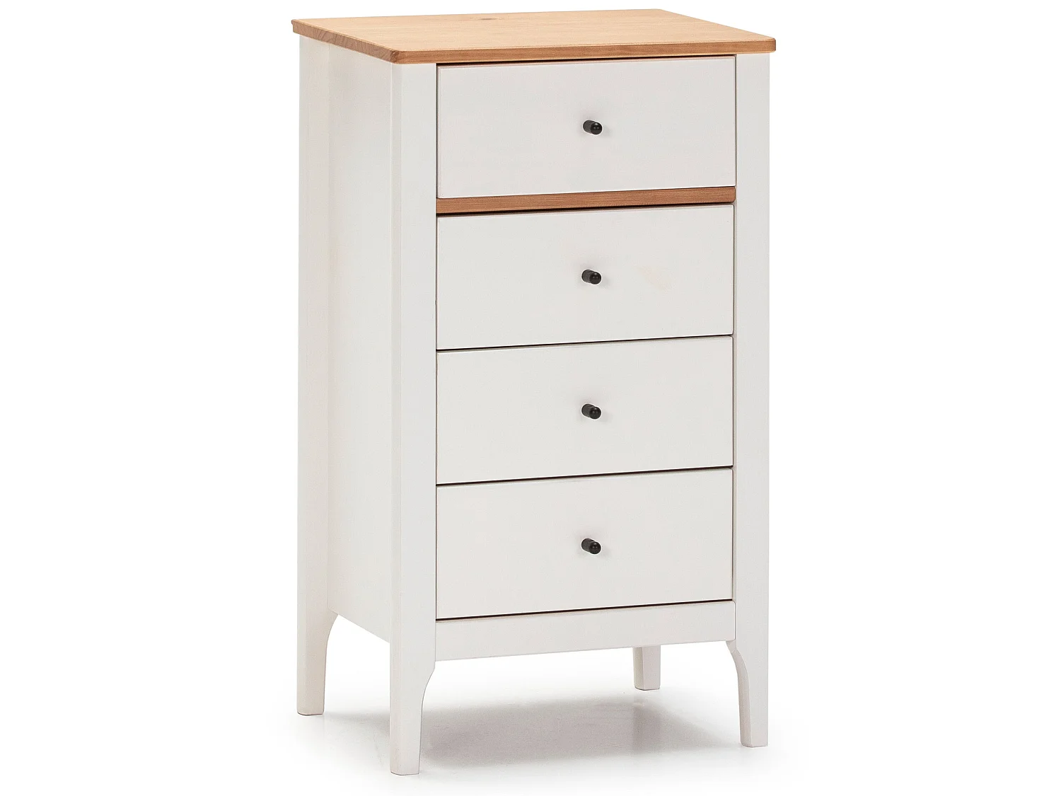 Chiffonnier Nuit 4 tiroirs Luca dans les tiroirs Blanc/Chêne, 46 cm Longueur