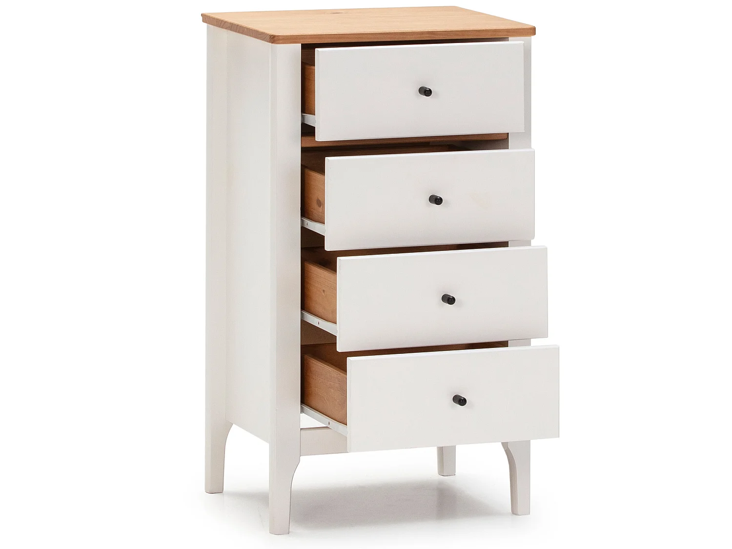 Chiffonnier Nuit 4 tiroirs Luca dans les tiroirs Blanc/Chêne, 46 cm Longueur