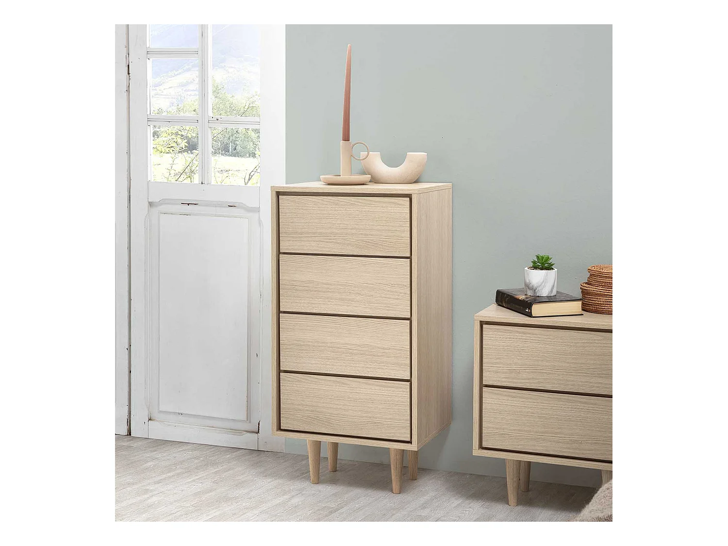 Chiffonnier Denia 4 tiroirs Chêne/Chêne, 45 cm Largeur