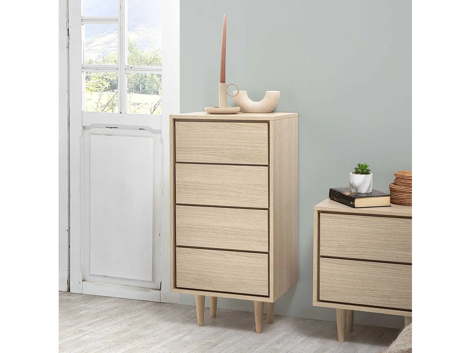 Chiffonnier Denia 4 tiroirs Chêne/Chêne, 45 cm Largeur