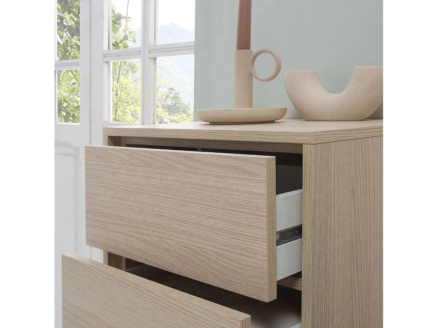 Chiffonnier Denia 4 tiroirs Chêne/Chêne, 45 cm Largeur