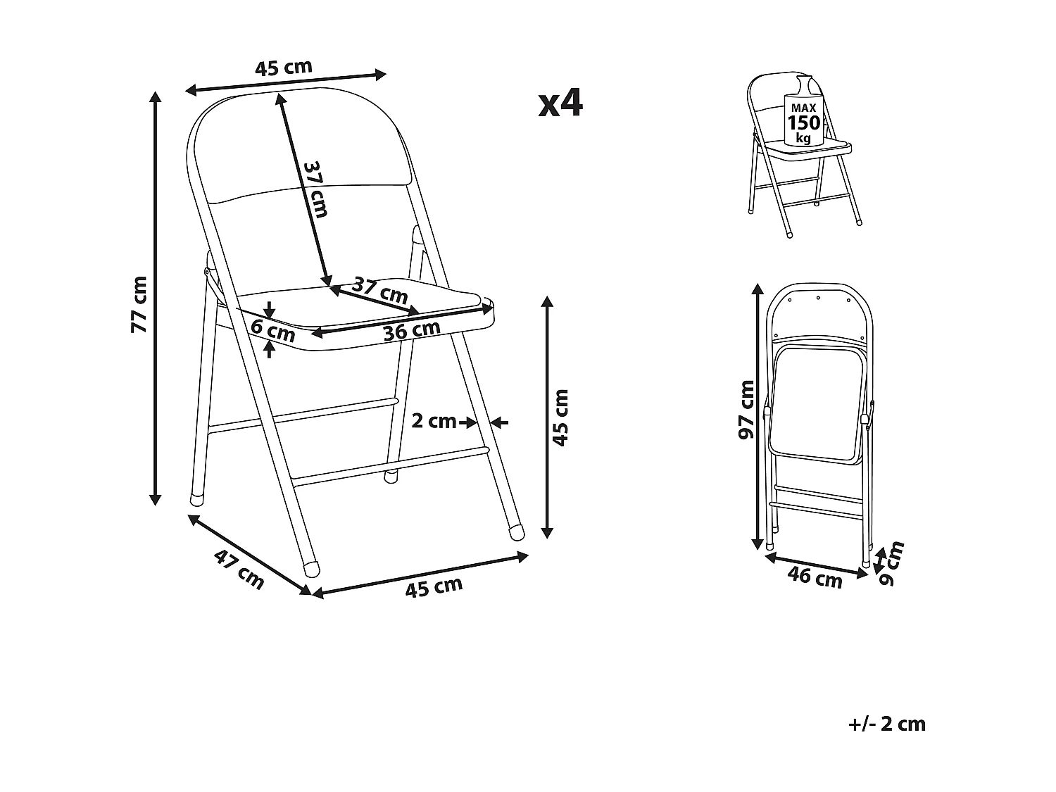 Lot de 4 chaises pliantes SPARKS Noir