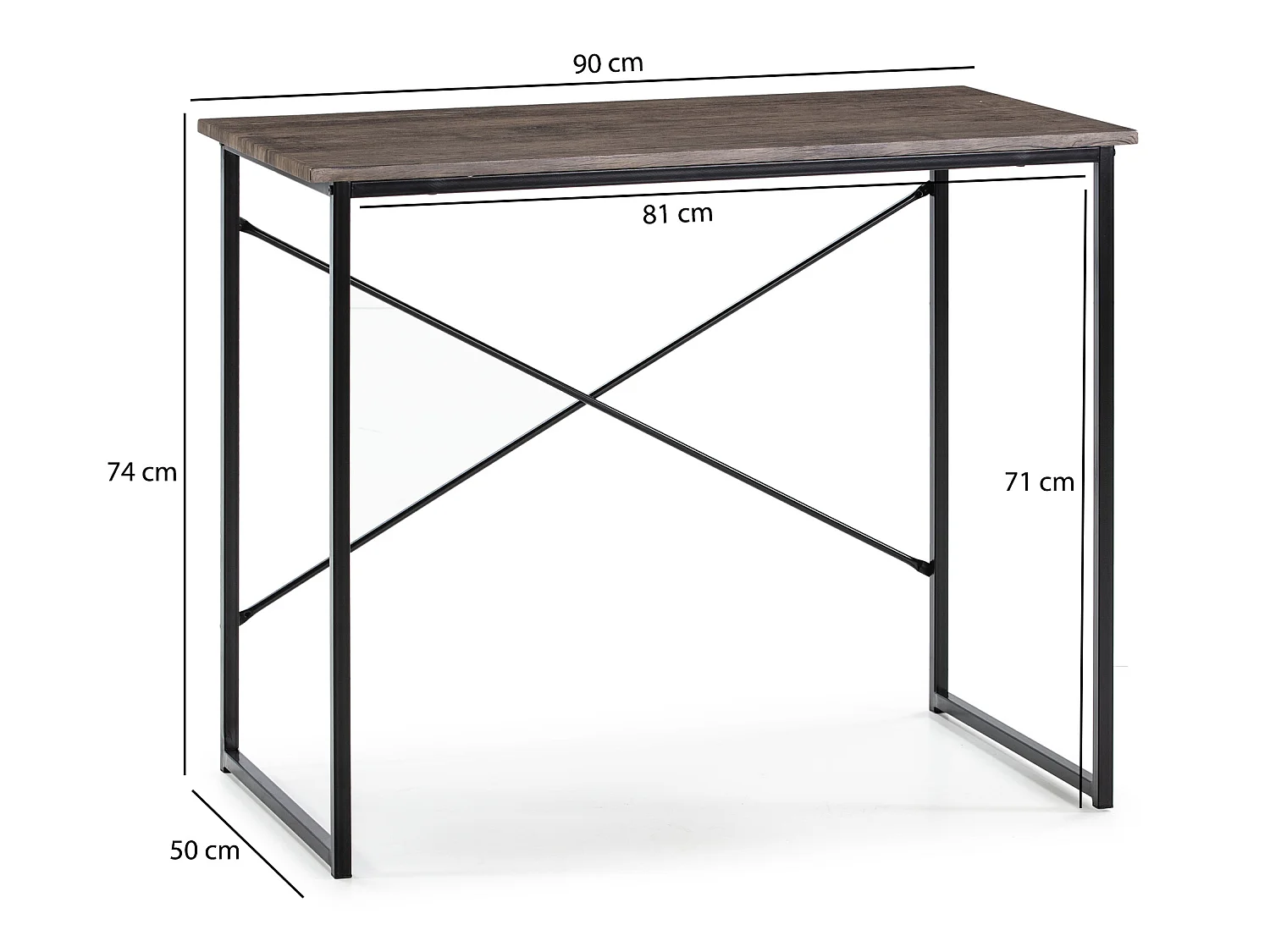 Scrivania Cáceres nera, 90 (lunghezza) x 50 (profonditá) x 74 (altezza) cm