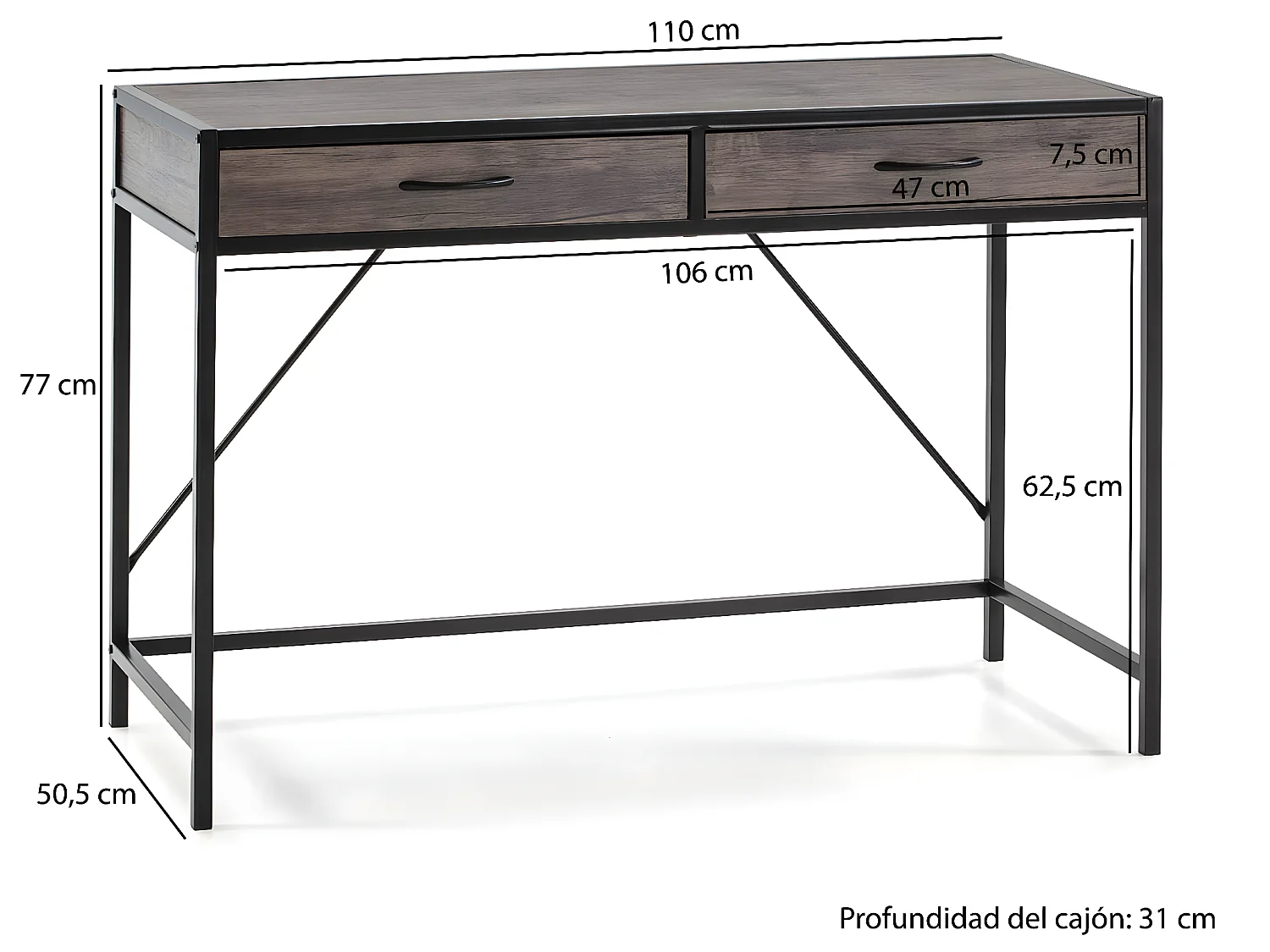 Schreibtisch Tulum Schwarz 110 cm