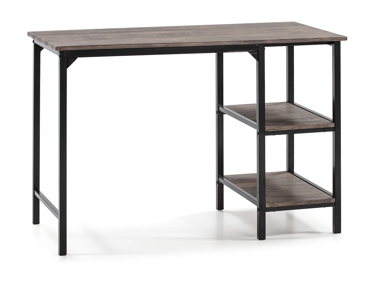 Bureau Colón Noir,Table pour PC, 2 Rayons, Style Industriel, 110 cm Longueur