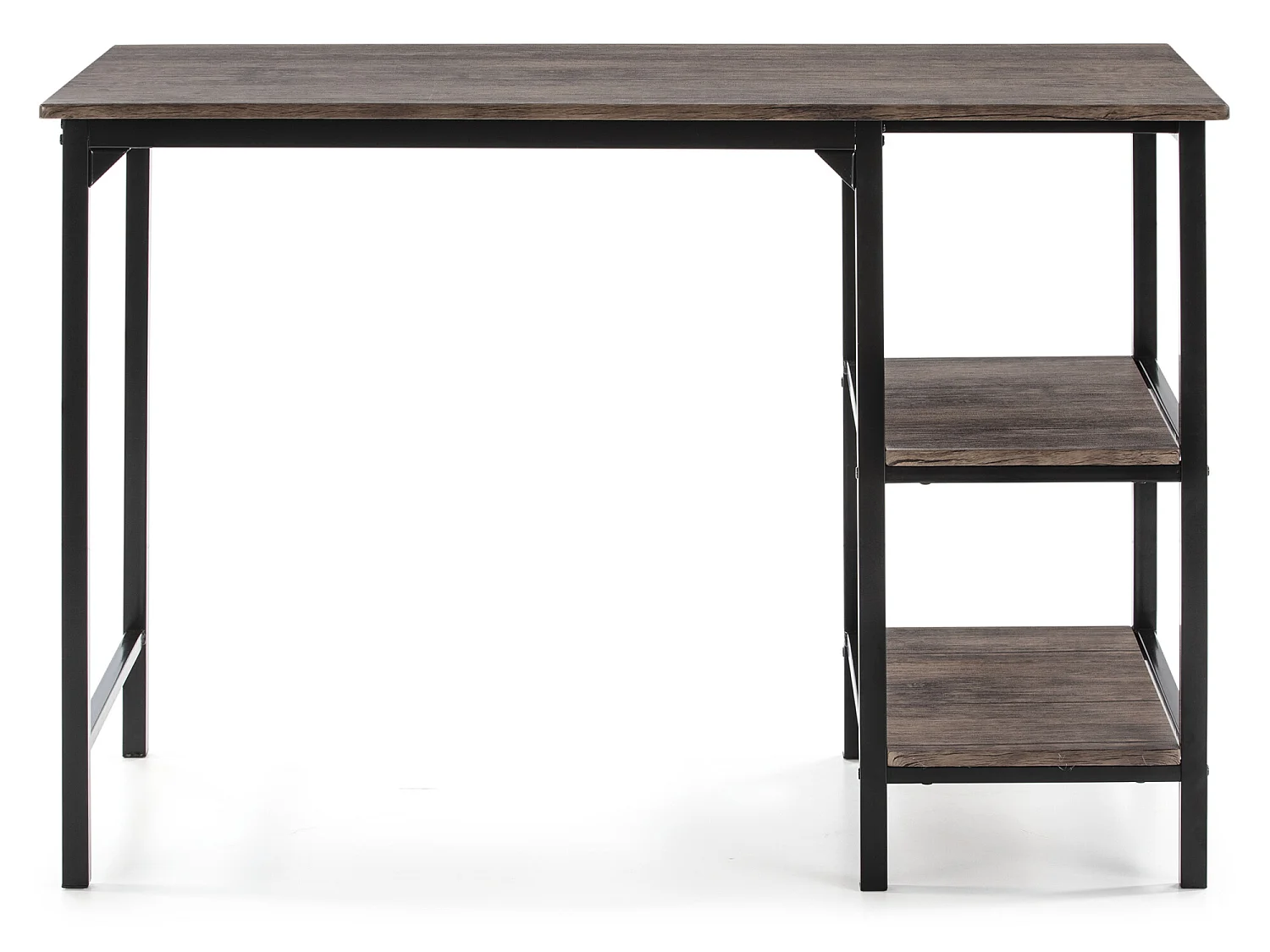 Bureau Colón Noir,Table pour PC, 2 Rayons, Style Industriel, 110 cm Longueur